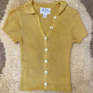 Calle Del Mar Micro Stripe Short Sleeve Cardigan – Marigold Stripe – Medium